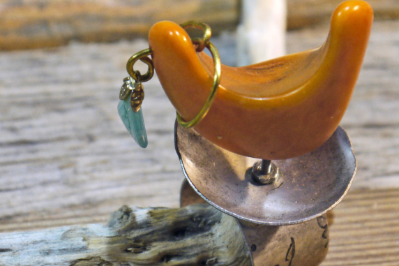 orange tagua nut Adjustable base metal ring with orange tagua nut