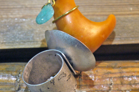 turquoise gem Adjustable base metal ring with orange tagua nut