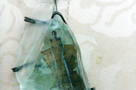 recycled glass with mannequin image Looking glass mannequin bust steel wire red suede necklace