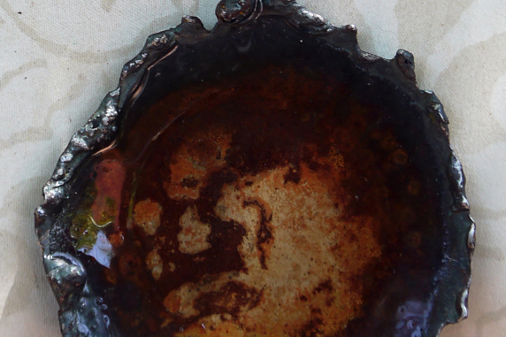 beautiful patina Airplane parts resin disc necklace