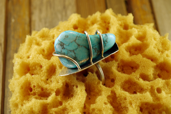 trio of wrapped prongs Abstract turquoise and sterling ring