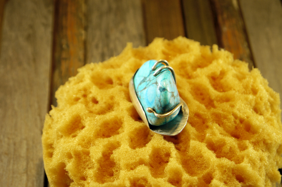 sterling silver bezel setting Abstract turquoise and sterling ring