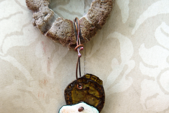 enameled #8 Cholla disc necklace with enameled #8 and a bottlecap accent