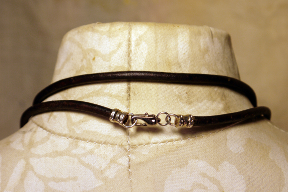 leather cord with lobster clasp Caged circus resin necklace with a vintage crystal and leather