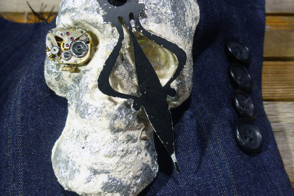 Paper mache skull is lightweight Day of the dead Edwardian men's skull cuff bracelet