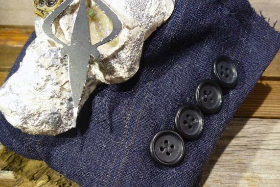 Recycled men's suit Day of the dead Edwardian men's skull cuff bracelet