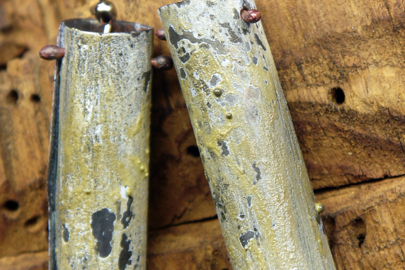 green enamel tube earrings upcycled organic earrings