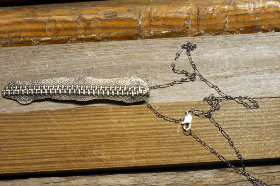zipper necklace with chain sterling silver handcrafted jewlery