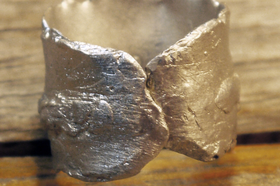 adjustable Unisex organic pewter nugget terrain ring