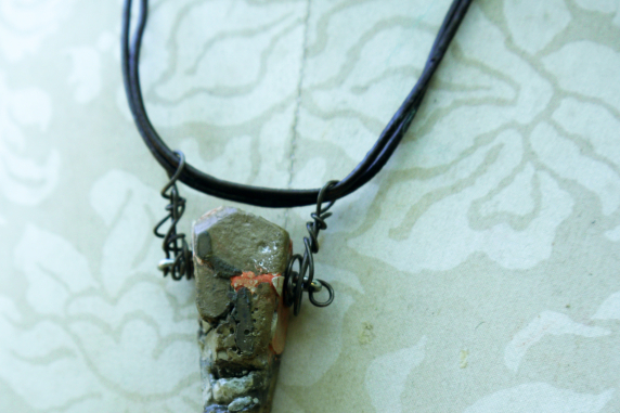 steel wire accent Chunky relics and ruins orange tone concrete shard necklace