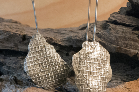 organic style screen mesh sterling silver earrings