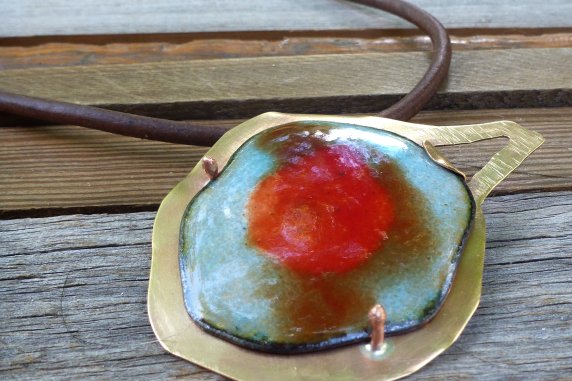 turquoise and red enamel pendant fine art jewelry