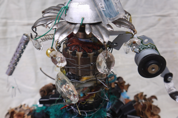 torso is a drill motor, vintage chandelier crystals, thread scaps Steampunk ballerina Althea