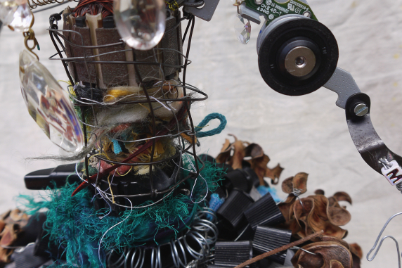 tutu is plastic caps, pods, acrylic shards, Christmas bulbs, Steampunk ballerina Althea