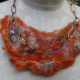 Orange felted yarn necklace with copper chain and vintage buttons