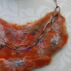 Orange felted yarn necklace with copper chain and vintage buttons