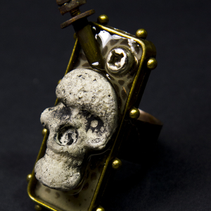 Steampunk day of the dead men's adjustable ring